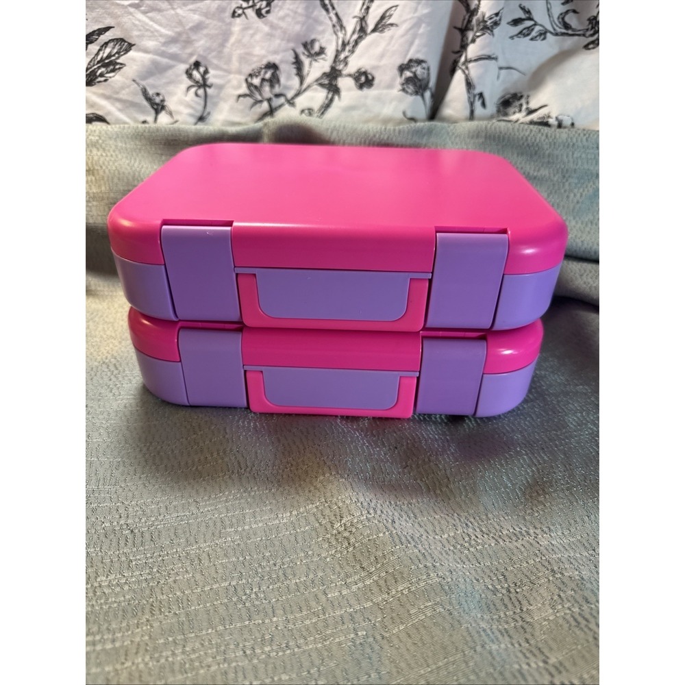 Set Of 2 Your Zone Bento Boxes Lunch Pink Purple Compartments Plasticware